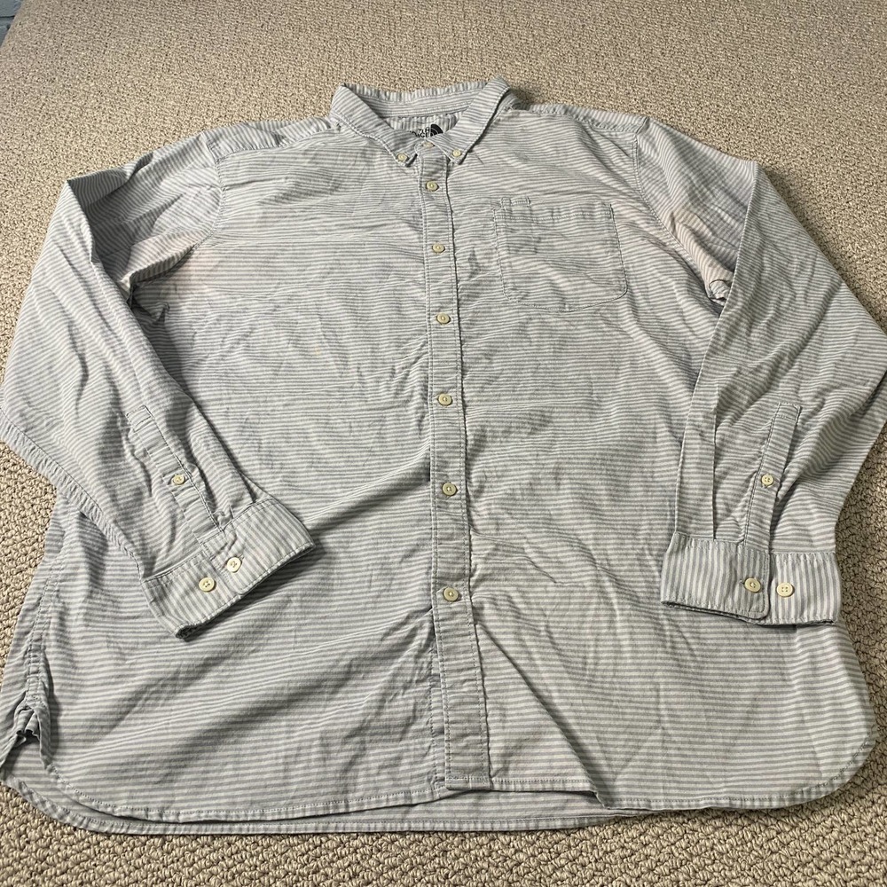The North Face Mens Shirt Size XXL Gray Striped Long Sleeves Button Down Pocket